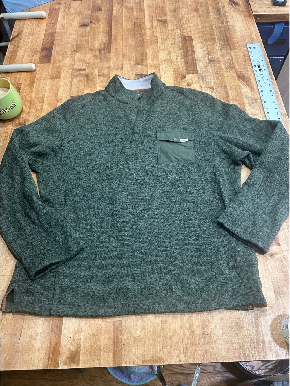 Woolrich Men's XL Green Polyester Pullover Fleece Sweatshirt with Chest Pocket